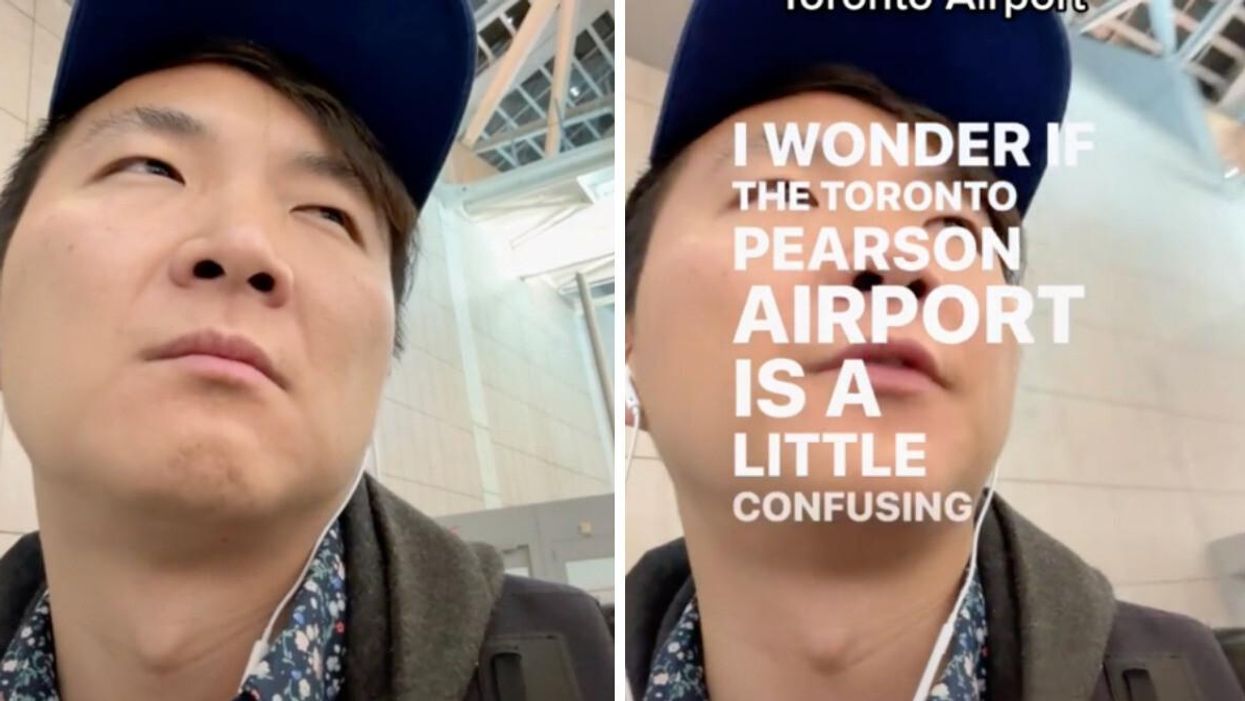 Chris Zou at Toronto Pearson Airport making a viral TikTok.