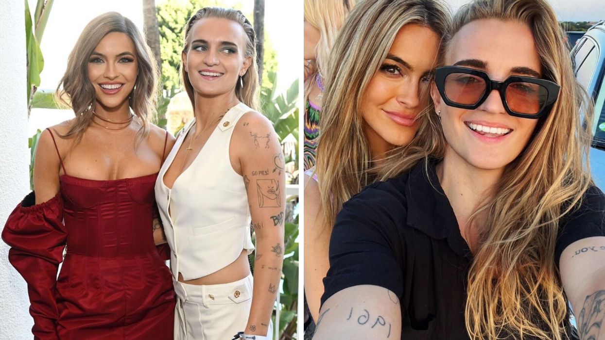 Chrishell Stause and G Flip all dressed up. Right: Chrishell Stause and G Flip.