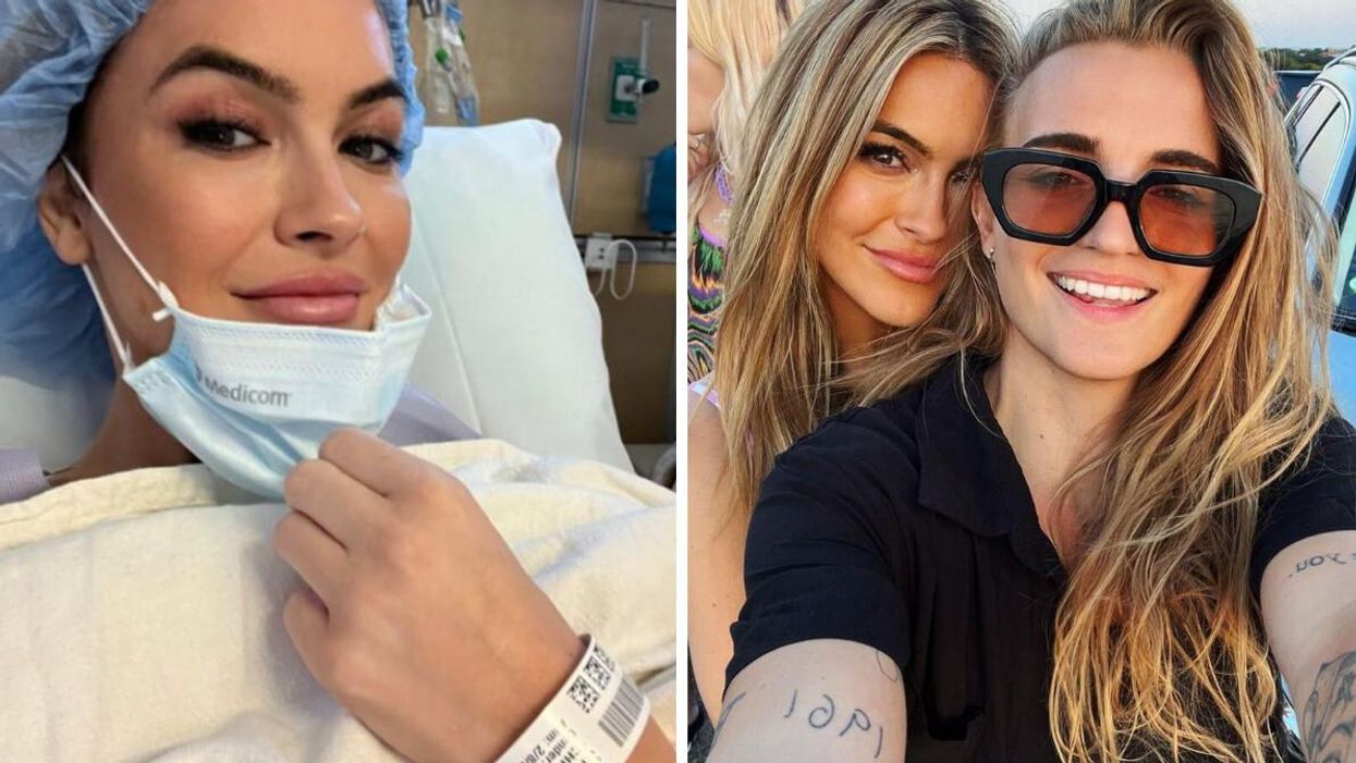 Chrishell Stause in the hospital. Right: Chrishell Stause and G Flip.