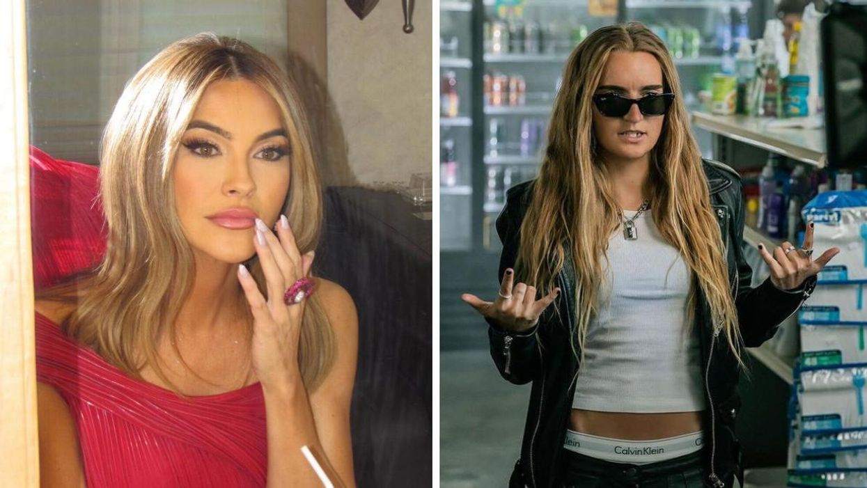 Chrishell Stause. Right: G Flip in her music video.