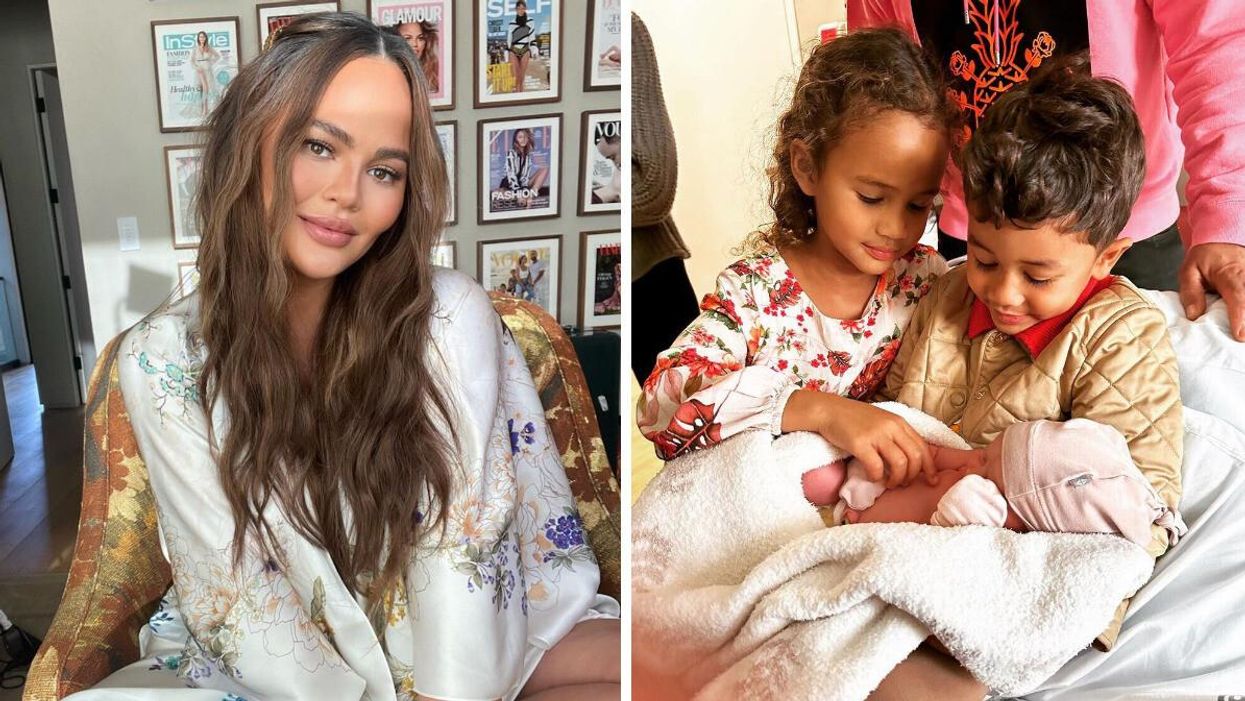 Chrissy Teigen. Droite : Luna, Miles et Esti.