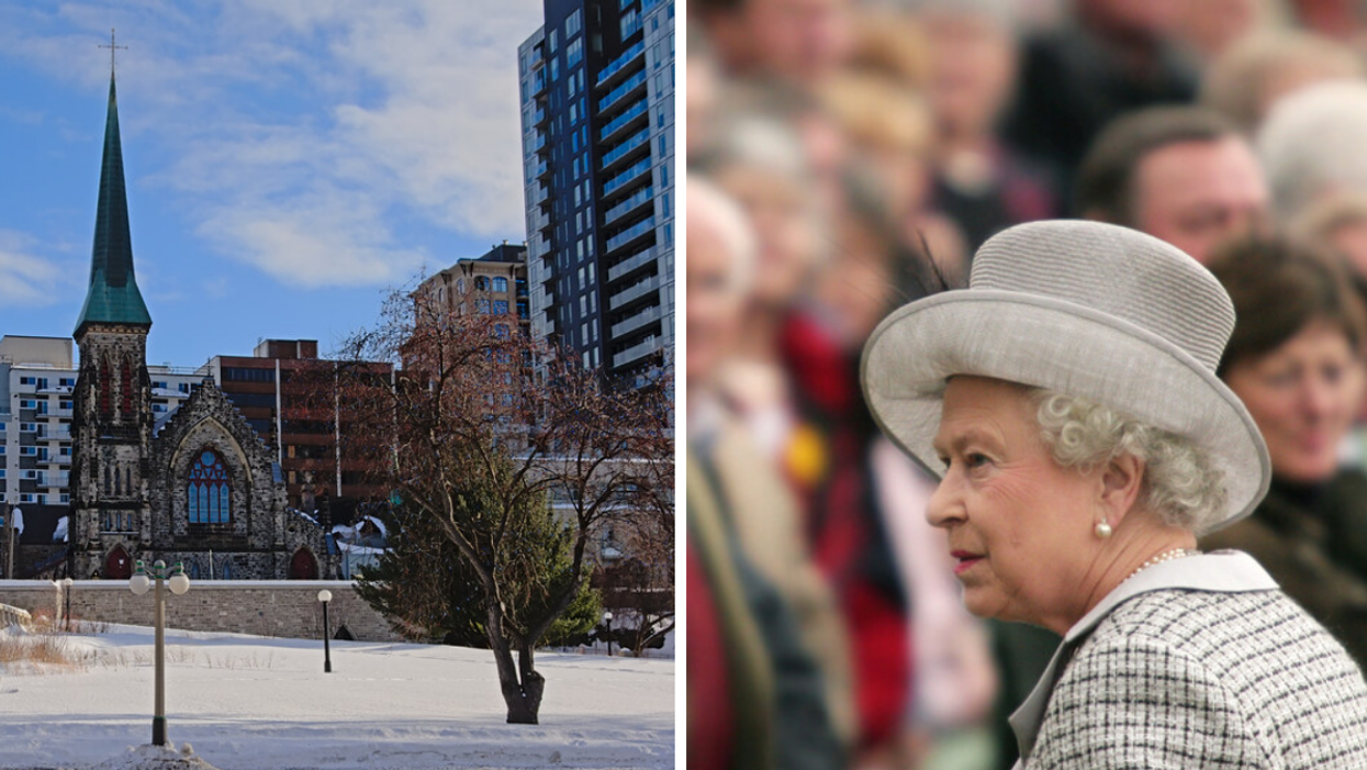 Christ Church Cathedral in Ottawa. Right: Queen Elizabeth II.