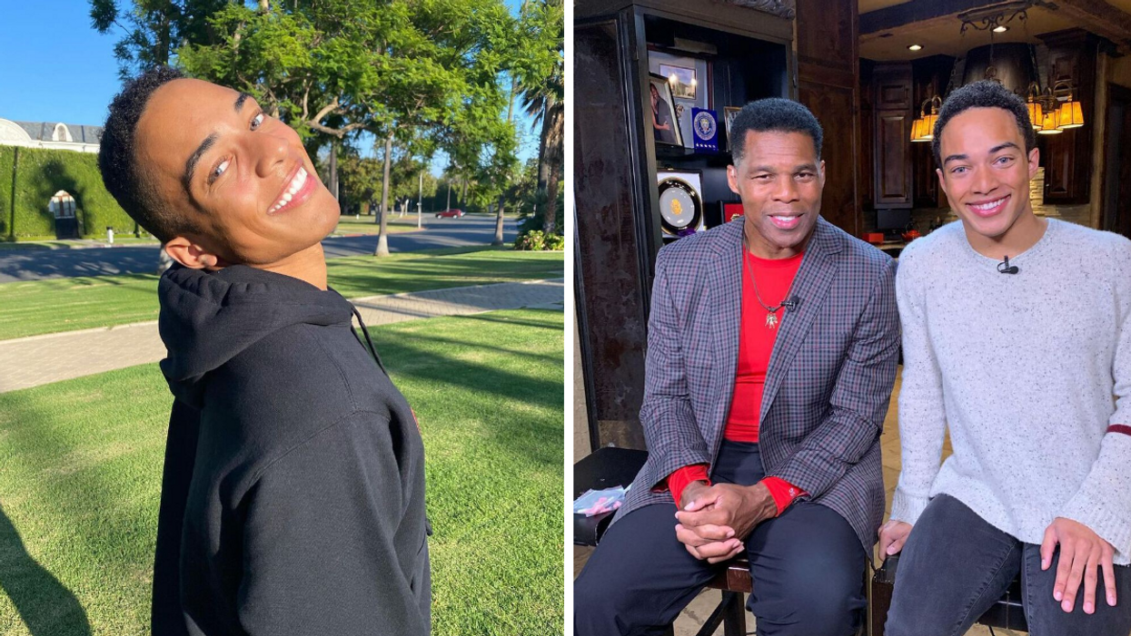 Christian Walker. Right: Herschel Walker and Christian Walker with a microphone hooked to their clothes.