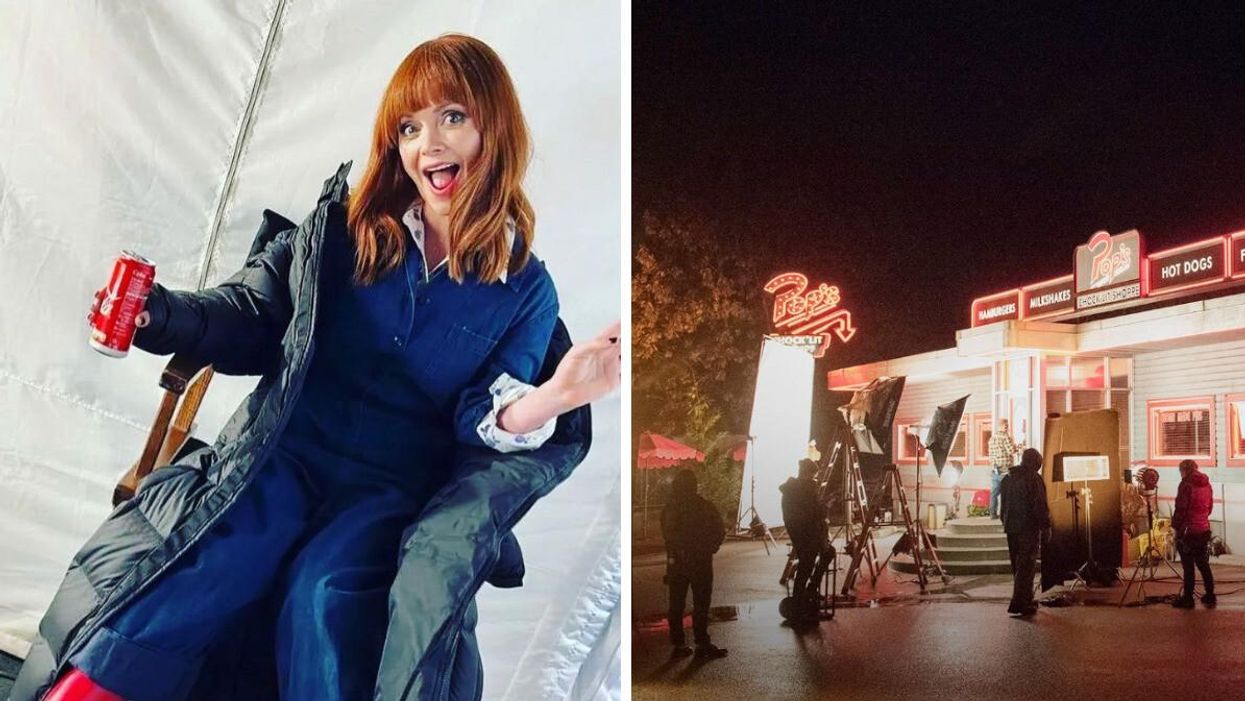 Christina Ricci. Right: Riverdale film set.