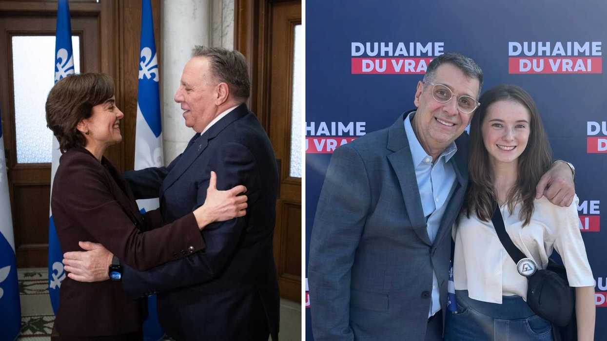 Christine Fréchette et François Legault. Droite : Éric Duhaime et Éloïse Coulombe.