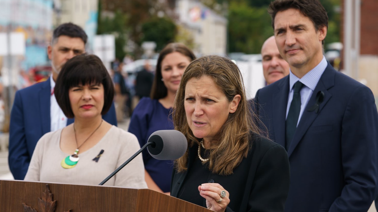 Chrystia Freeland and Justin Trudeau announce new benefits.