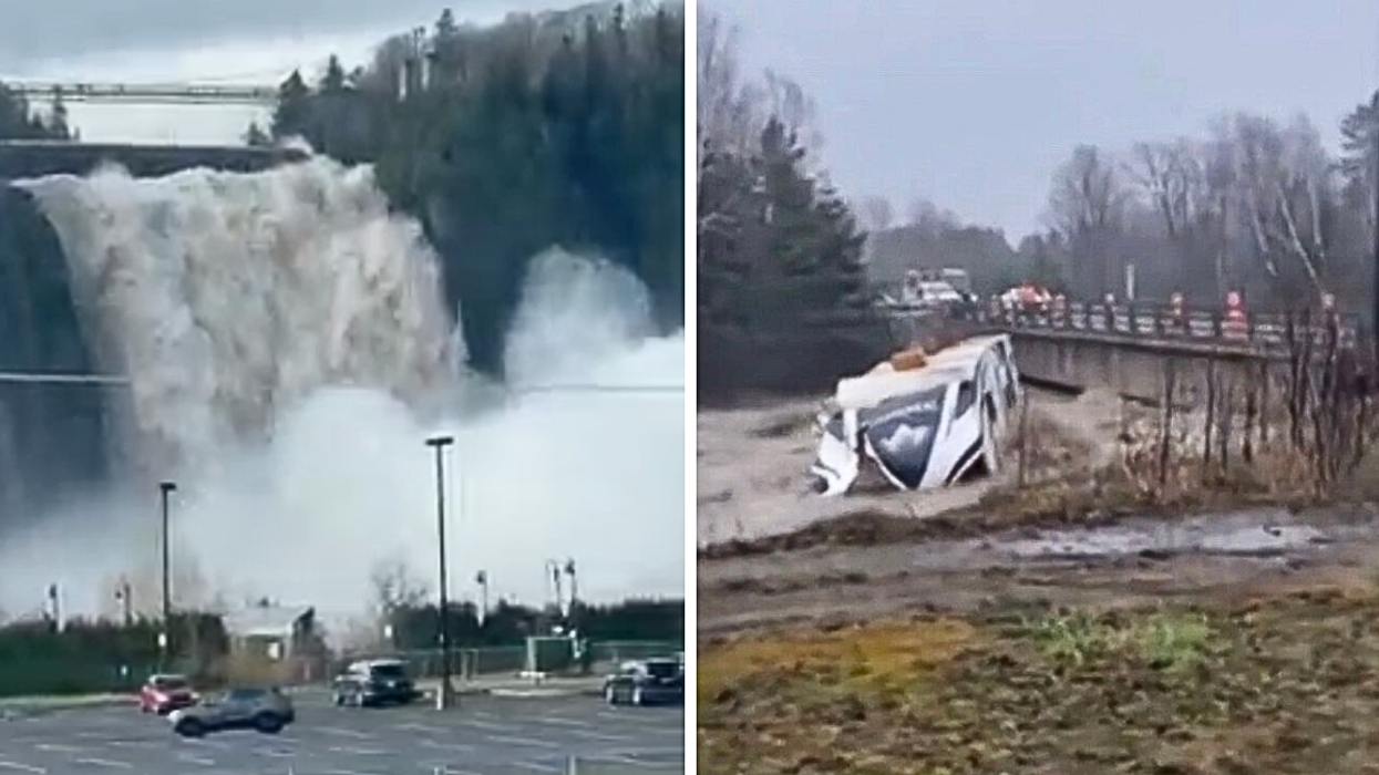 Chutes Montmorency. Droite : Roulotte inondée.