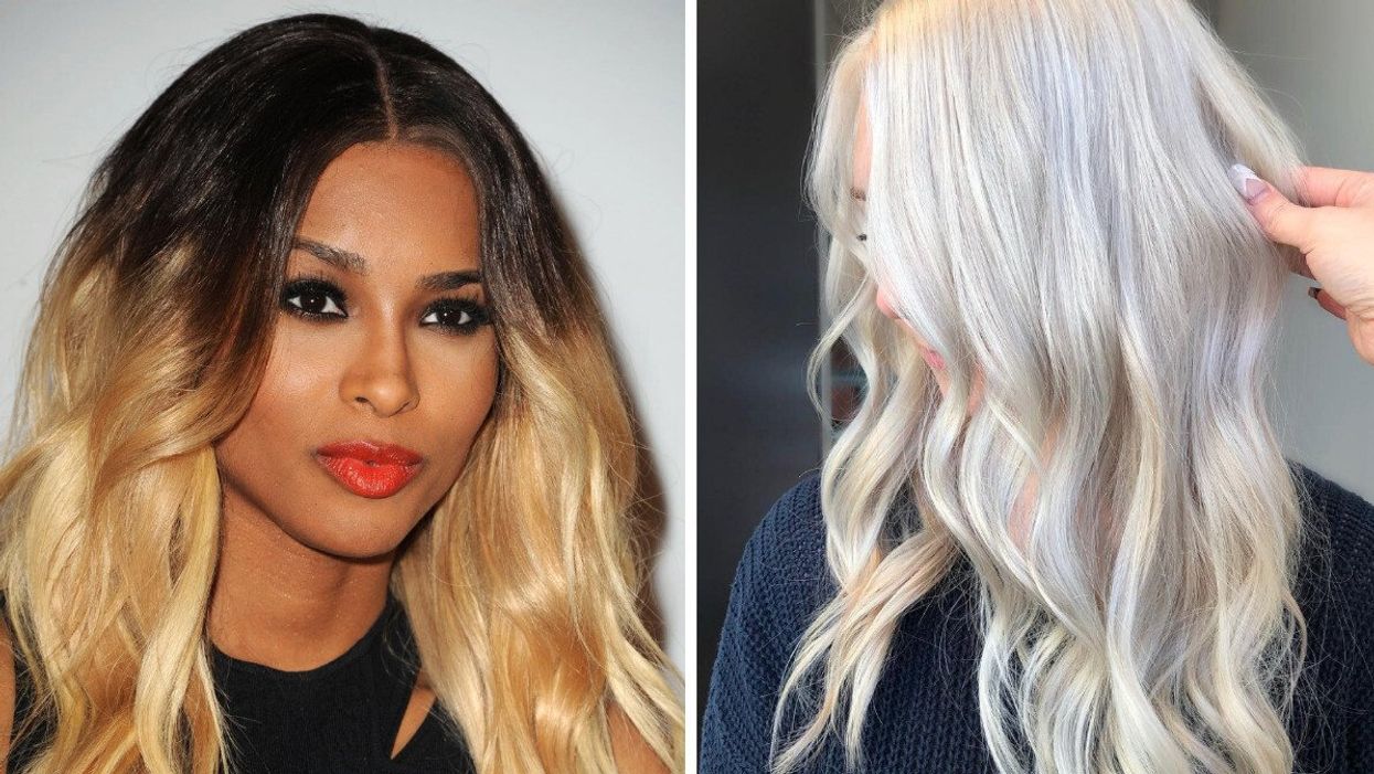 Ciara avec un ombré sans dégradé. Droite : Blond cendré.