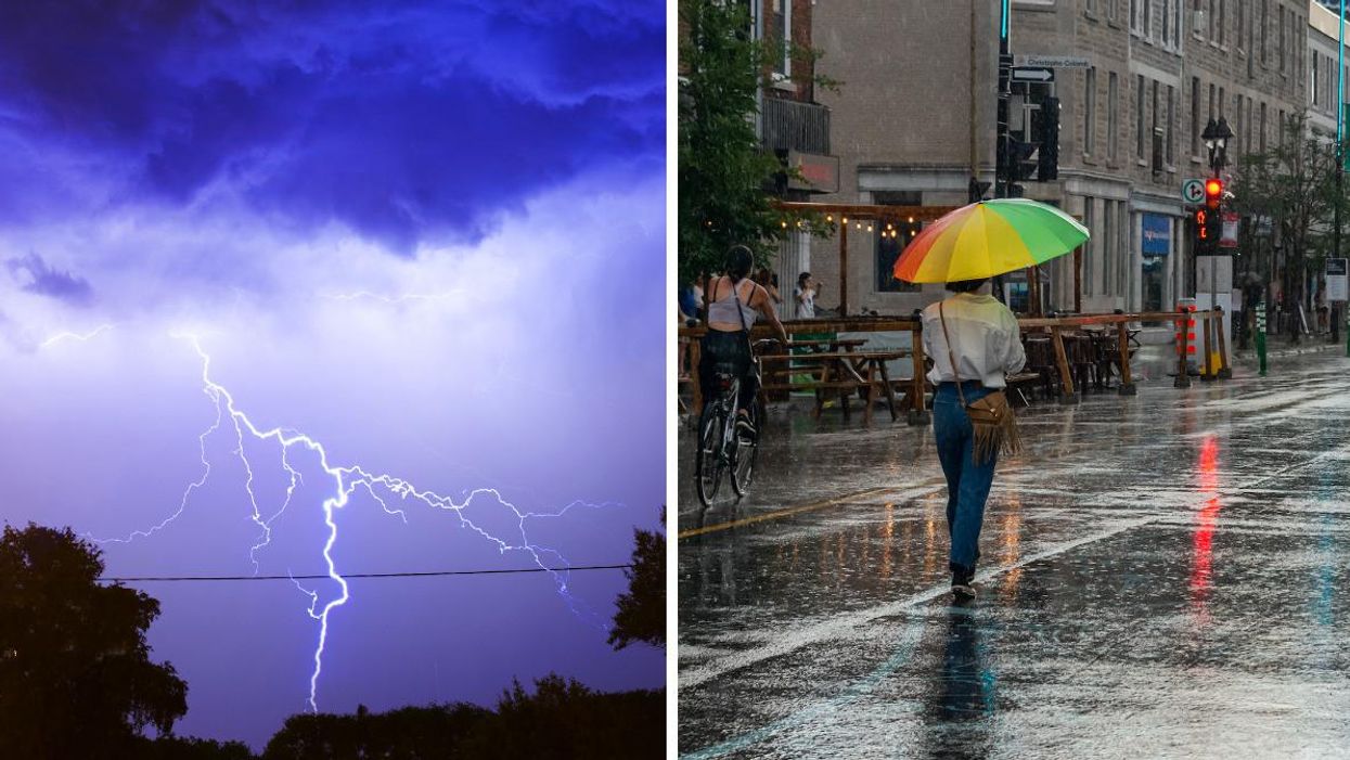 Ciel orageux. Droite : Pluie à Montréal, Québec.