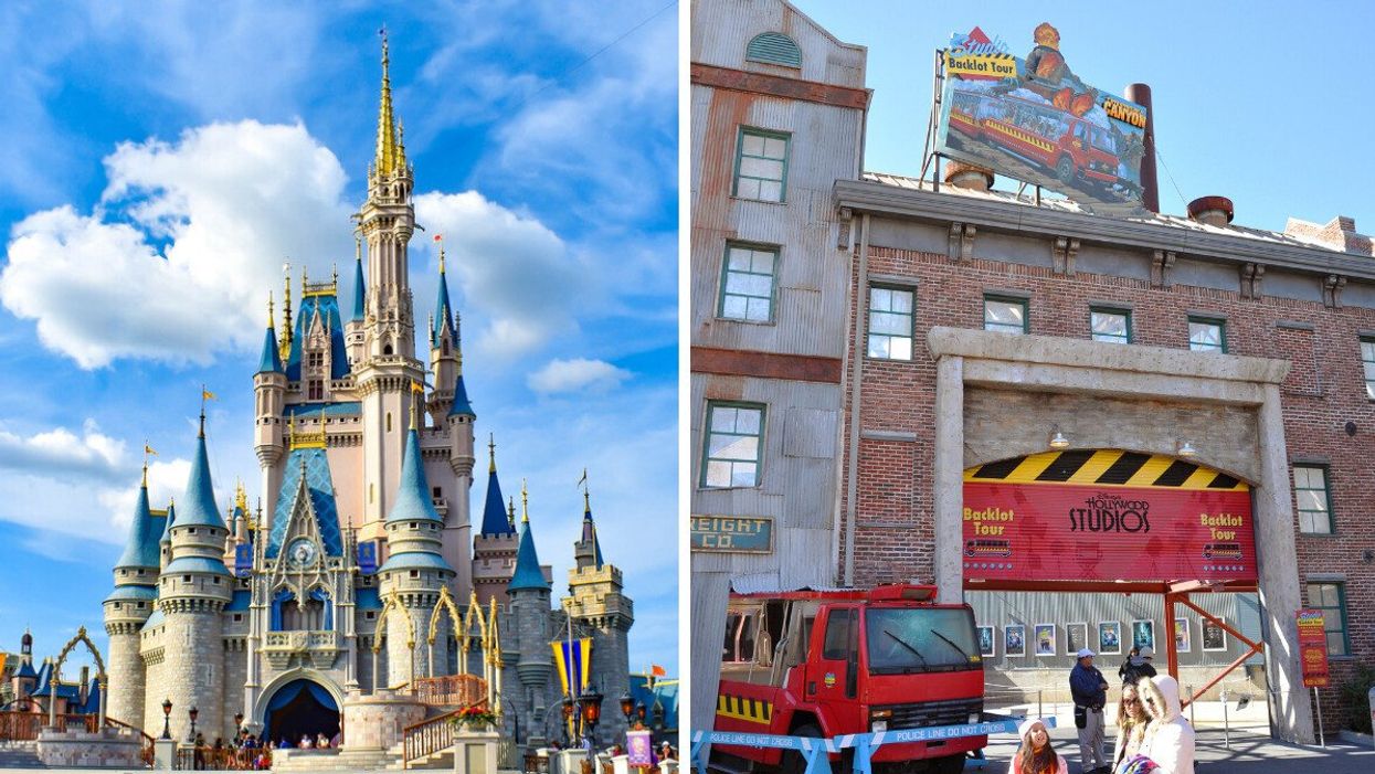 Cinderella's castle at Disney World. Right: The Studio Backlot Tour set.