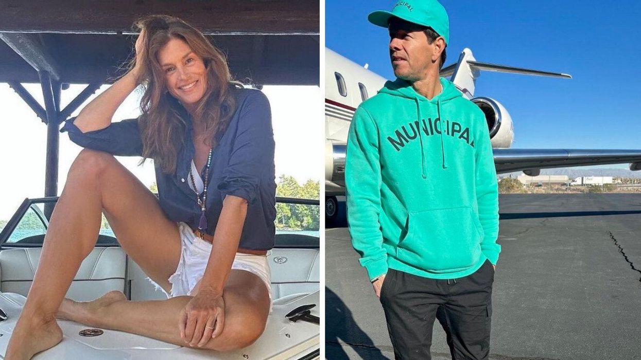 Cindy Crawford. Right: Mark Wahlberg.