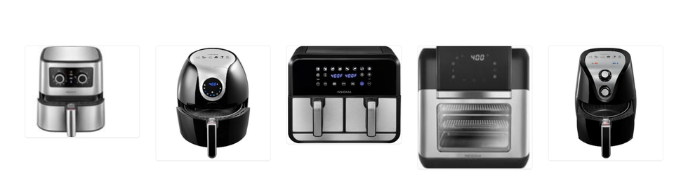 Cinq photos de friteuses \u00e0 air sur le site des rappels de s\u00e9curit\u00e9 du gouvernement du Canada.