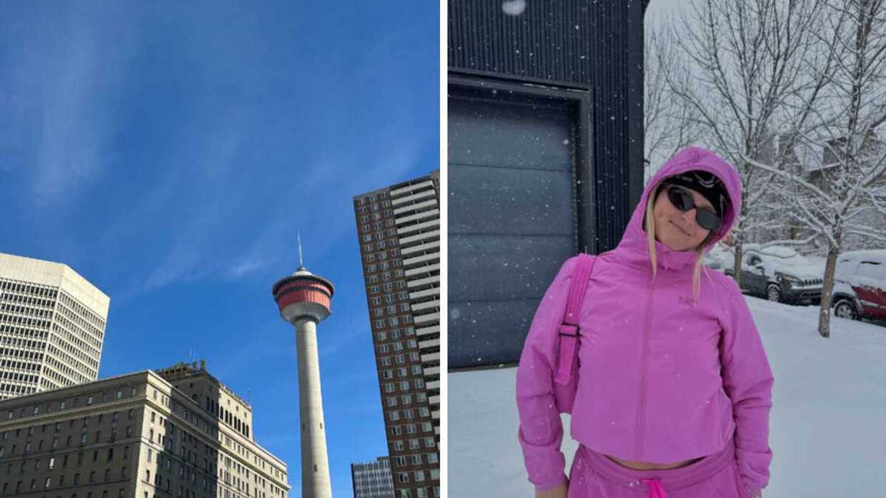 City of Calgary. Right: A person in the snow.