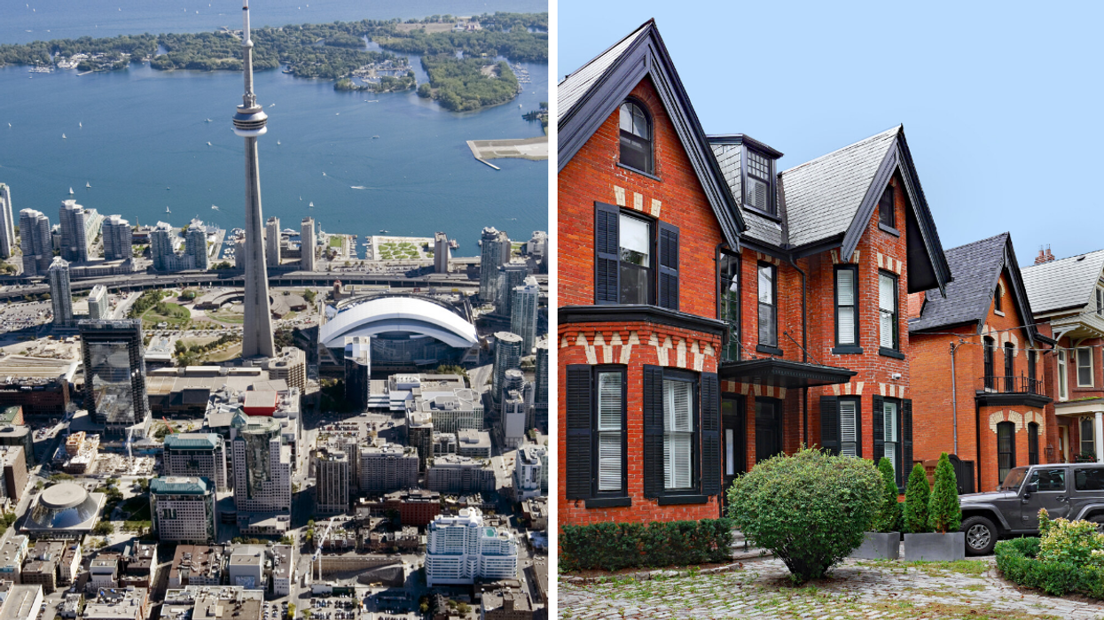 City of Toronto. Right: A row of semi-detached houses in Toronto.