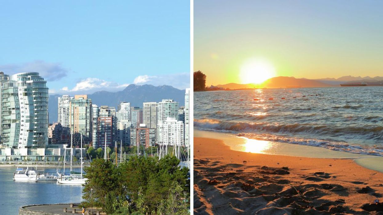 City of Vancouver, B.C. Right: A sunset from a beach in Vancouver, B.C.