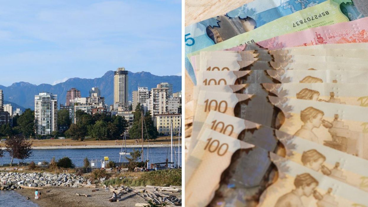 City of Vancouver, B.C. Right: Canadian paper currency bills.