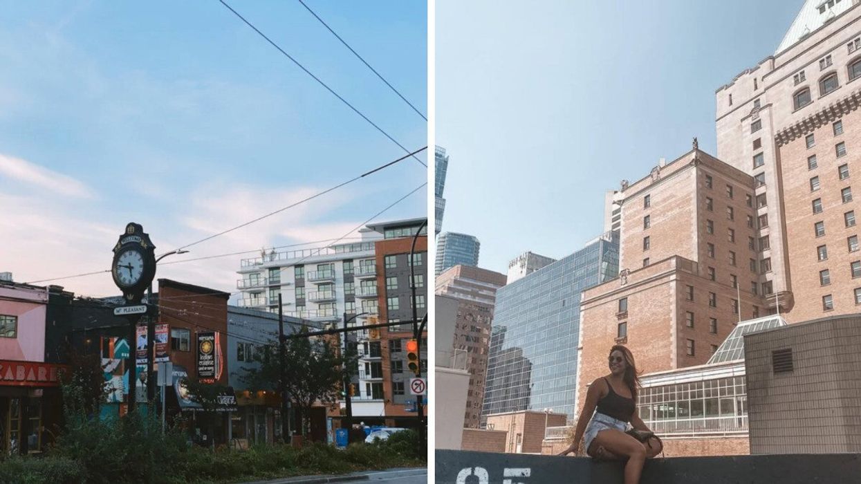 City of Vancouver. Right: A person in Vancouver.