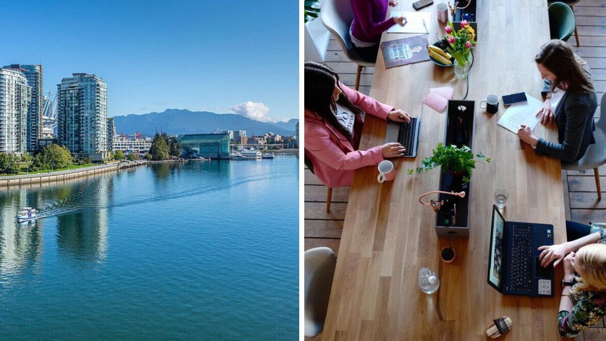 City of Vancouver. Right: women working in an office.
