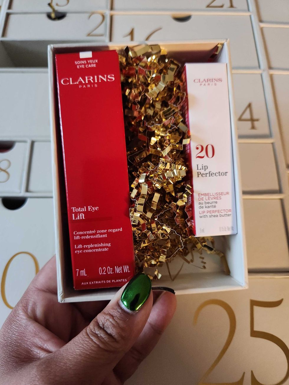 Clarins Total Eye Lift and Clarins Lip Perfector.