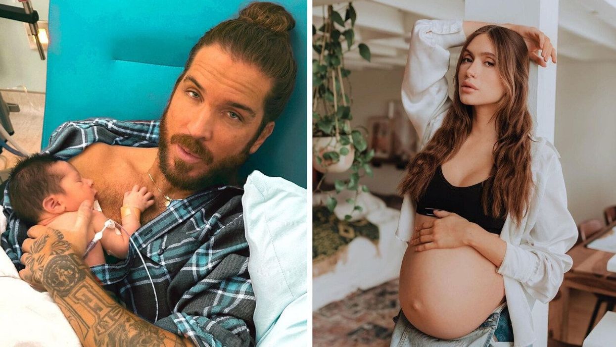 Claude Bégin et son bébé. Droite : Lysandre Nadeau enceinte.