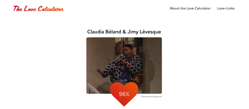 Claudia B\u00e9land et Jimy L\u00e9vesque dans le Love Calculator.