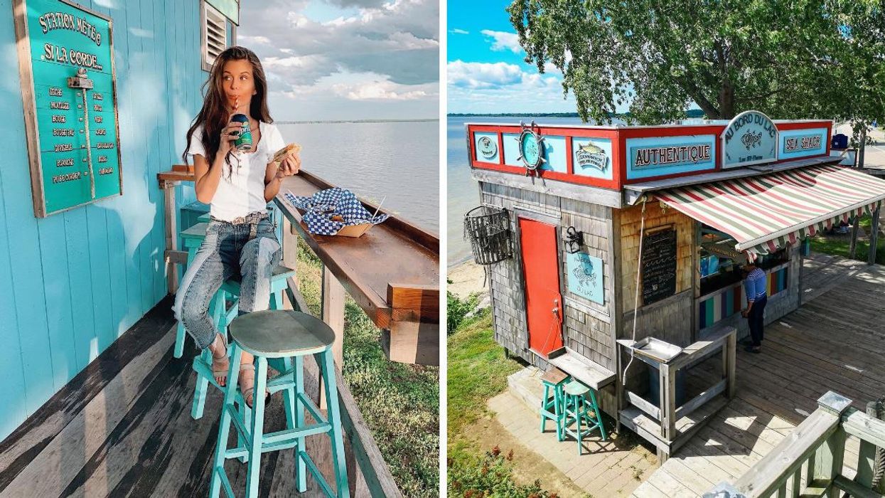 Cliente du Sea Shack au bord du lac. à Trois-Rivières. Droite :Sea Shack au bord du lac à Trois-Rivières.