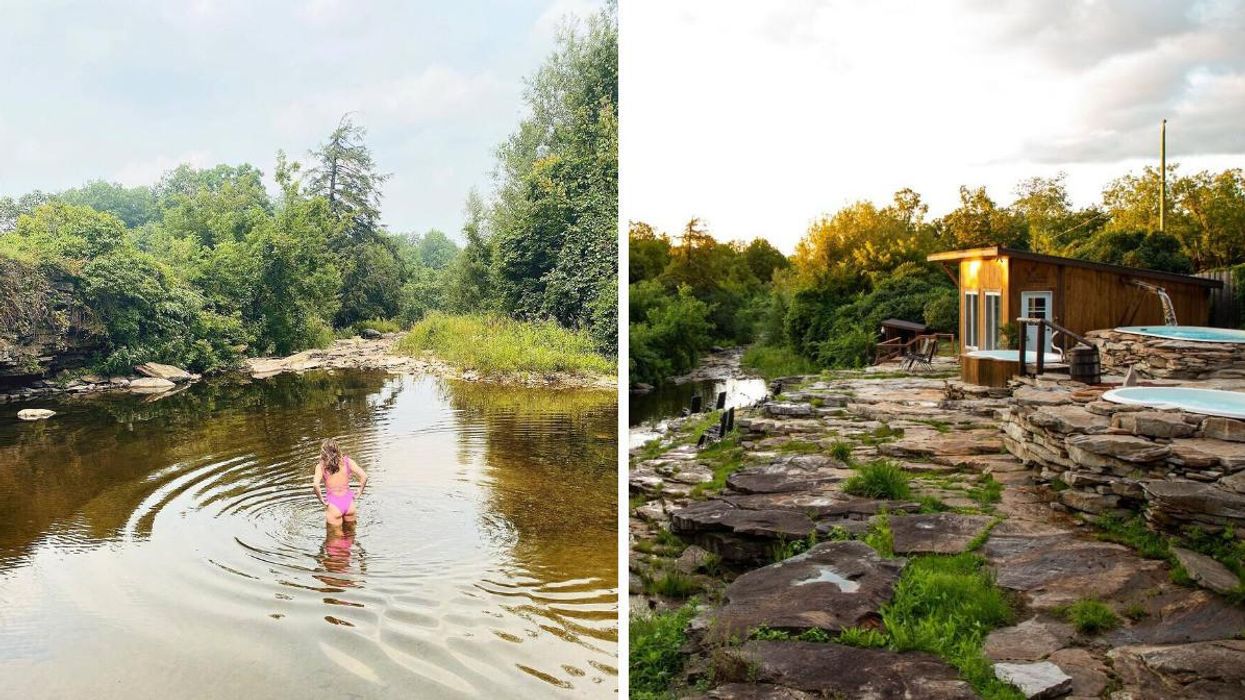 Cliente du Spa Fanklin dans la rivière. Droite : Spa Franklin.