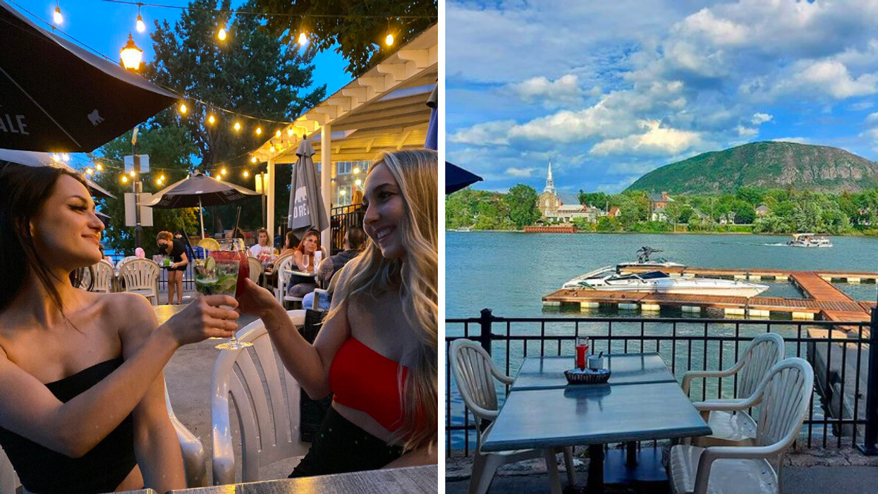 Clientèle au Restaurant Janick. Droite : Terrasse et vue du Restaurant Janick.