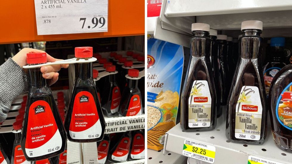 club house vanilla extract at costco. right: vanilla extract at dollarama