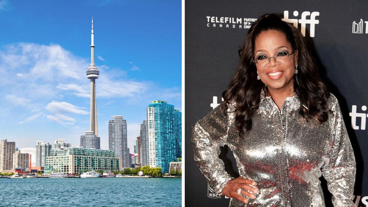 CN tower in Toronto. Right: Oprah Winfrey at TIFF in Toronto.