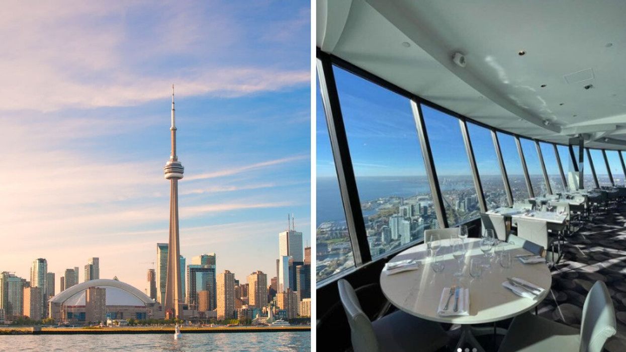 CN Tower. Right: 360 Restaurant at CN Tower. 