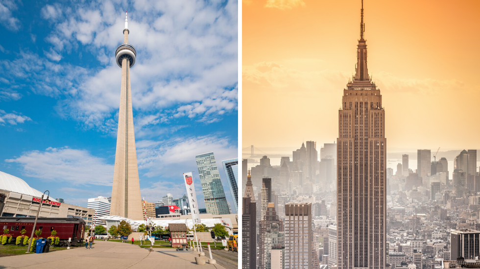 CN Tower. Right: Empire State Building.