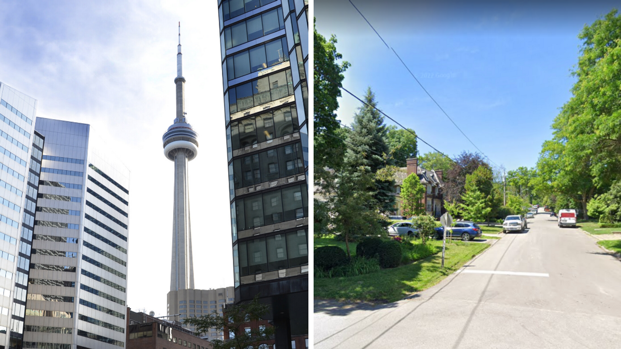 CN Tower. Right: Mildenhall Road in Toronto.