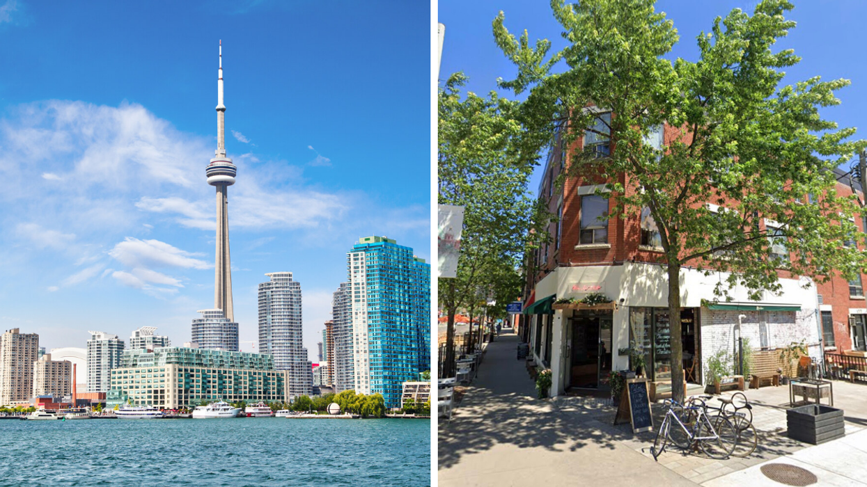CN tower. Right: Milou in Dundas West area.