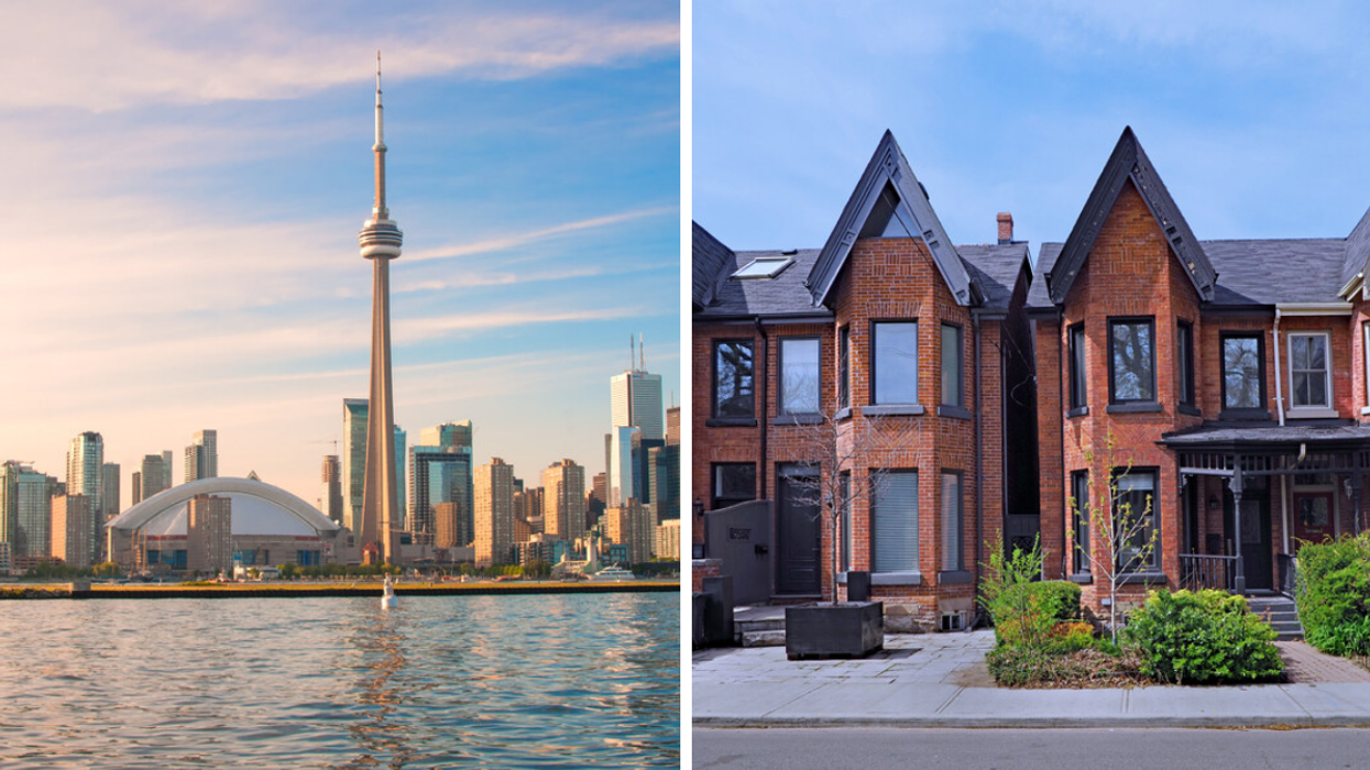 CN tower. Right: Row of houses.