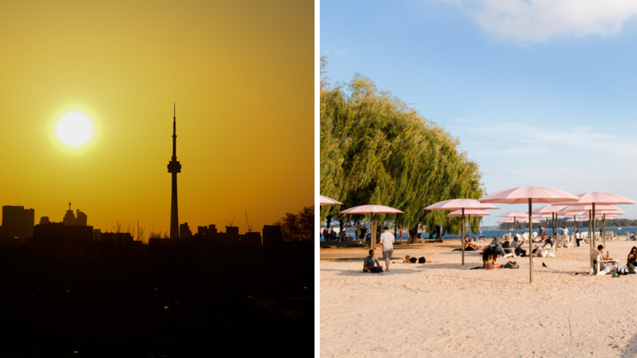 CN Tower. Right: Sugar Beach in Toronto.