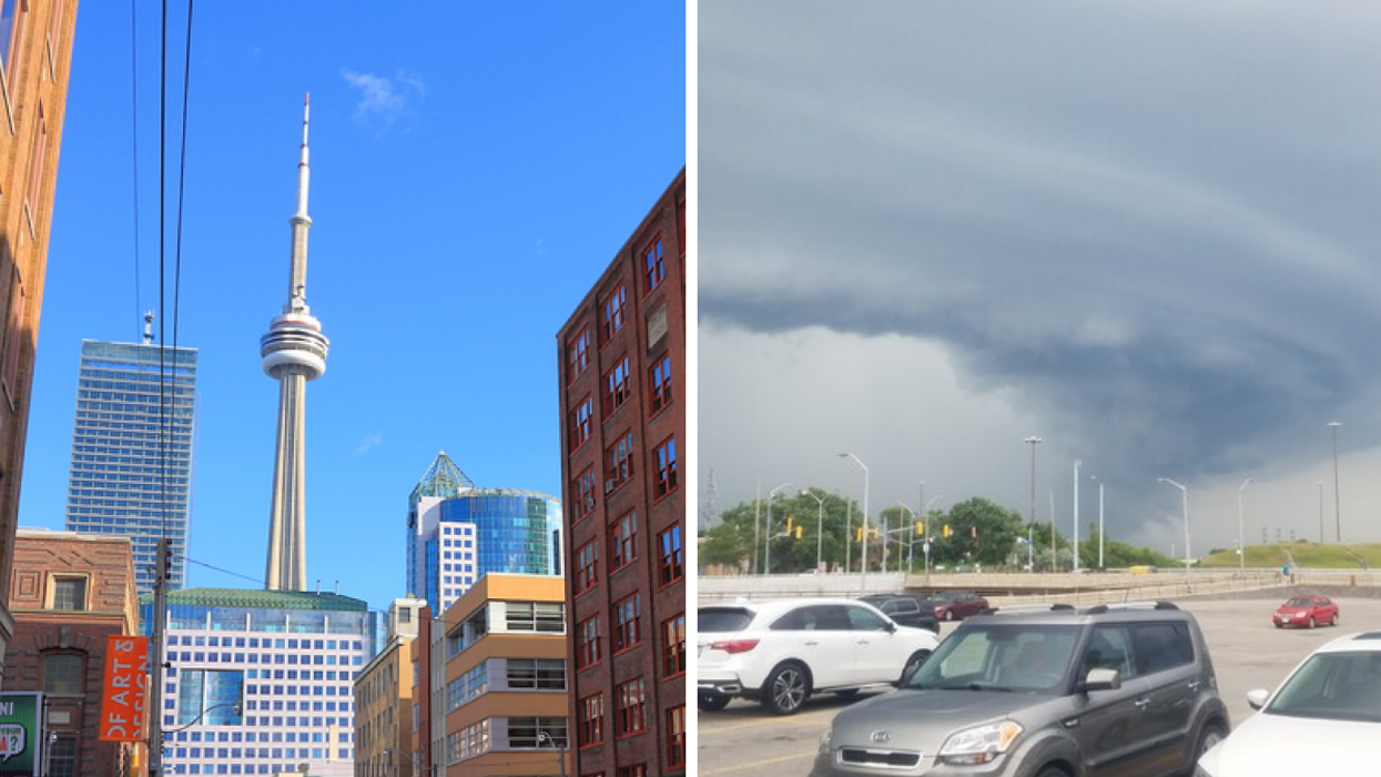 CN Tower. Right: Tornado in Ontario.