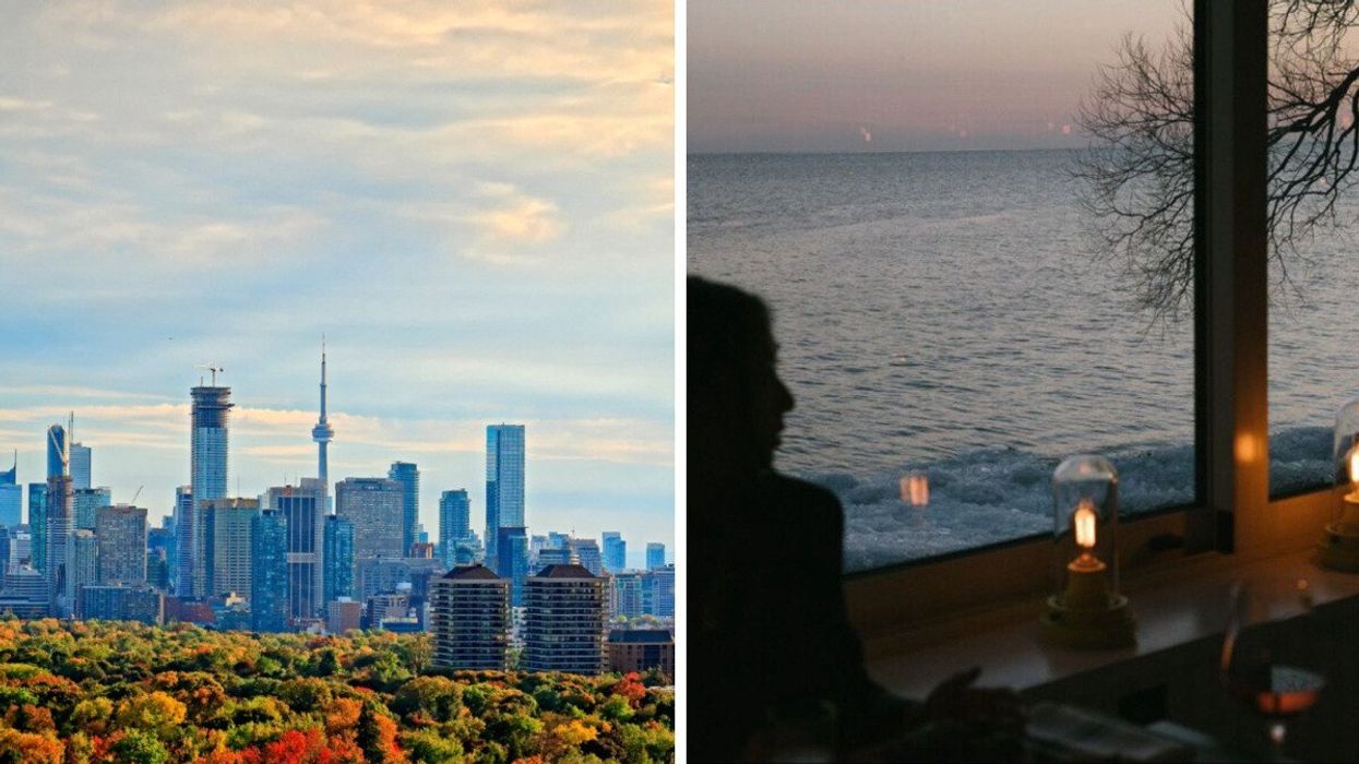CN tower seen in Toronto. Right: Restaurant seen in Drake Devonshire Inn.