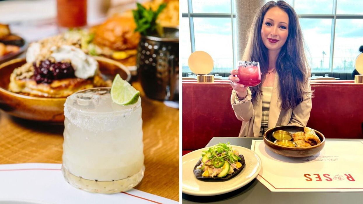 Cocktail at Roses Cocina. Right: Madeline at Roses Cocina.