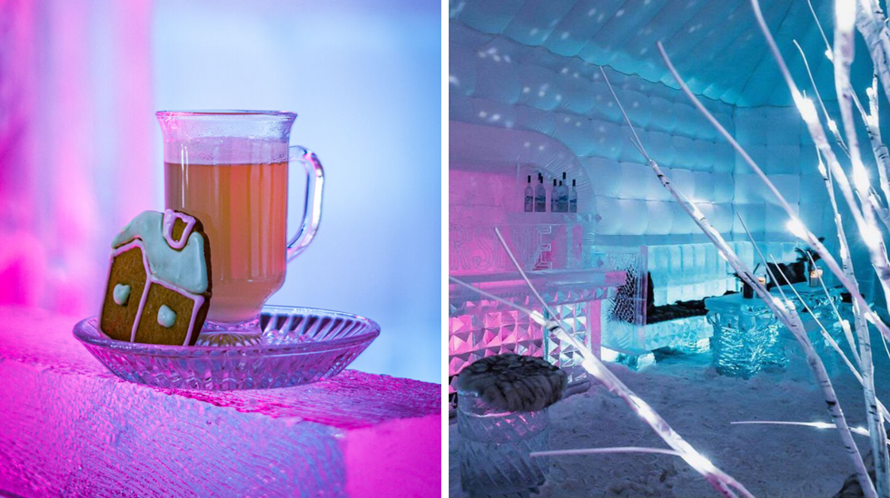 Cocktail. Droite : Bar de glace.