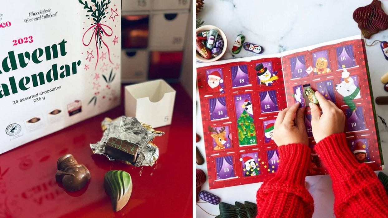 Cococo 2023 Chocolate Advent Calendar. Right: Purdys Santa's Lodge Advent Calendar.