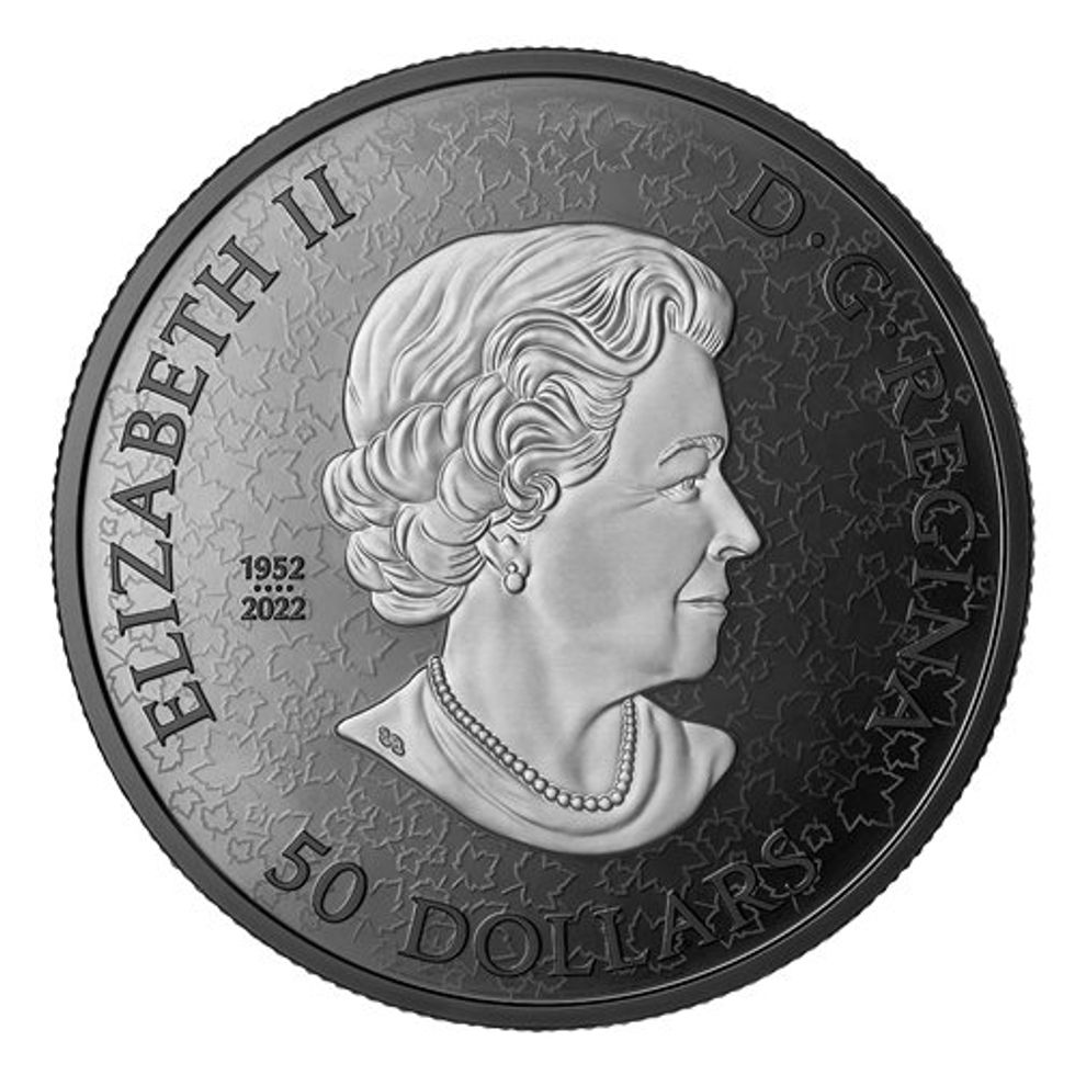 coin with black rhodium plating and a silver effigy of queen elizabeth ii