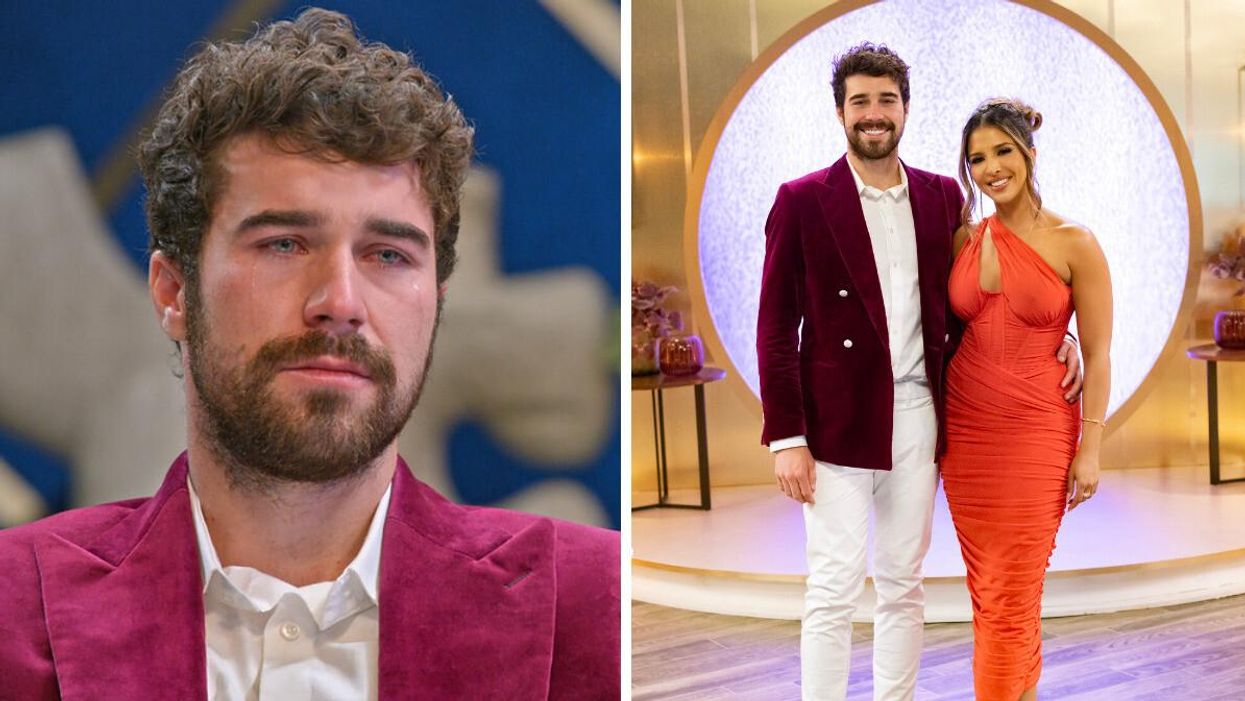 Cole Barnett crying during the reunion episode. Right: Cole Barnett and Zanab Jaffrey.