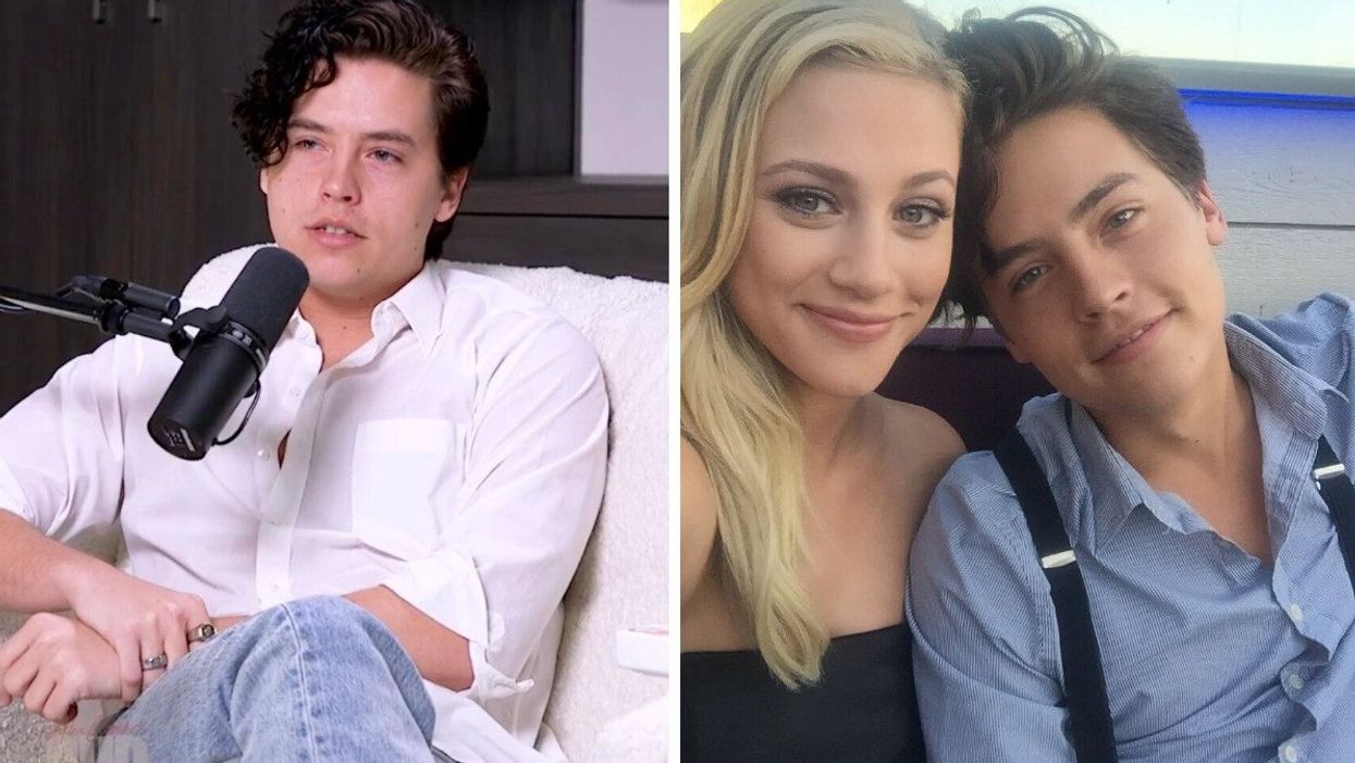 Cole Sprouse on Call Her Daddy podcast. Right: Lili Reinhart and Cole Sprouse.