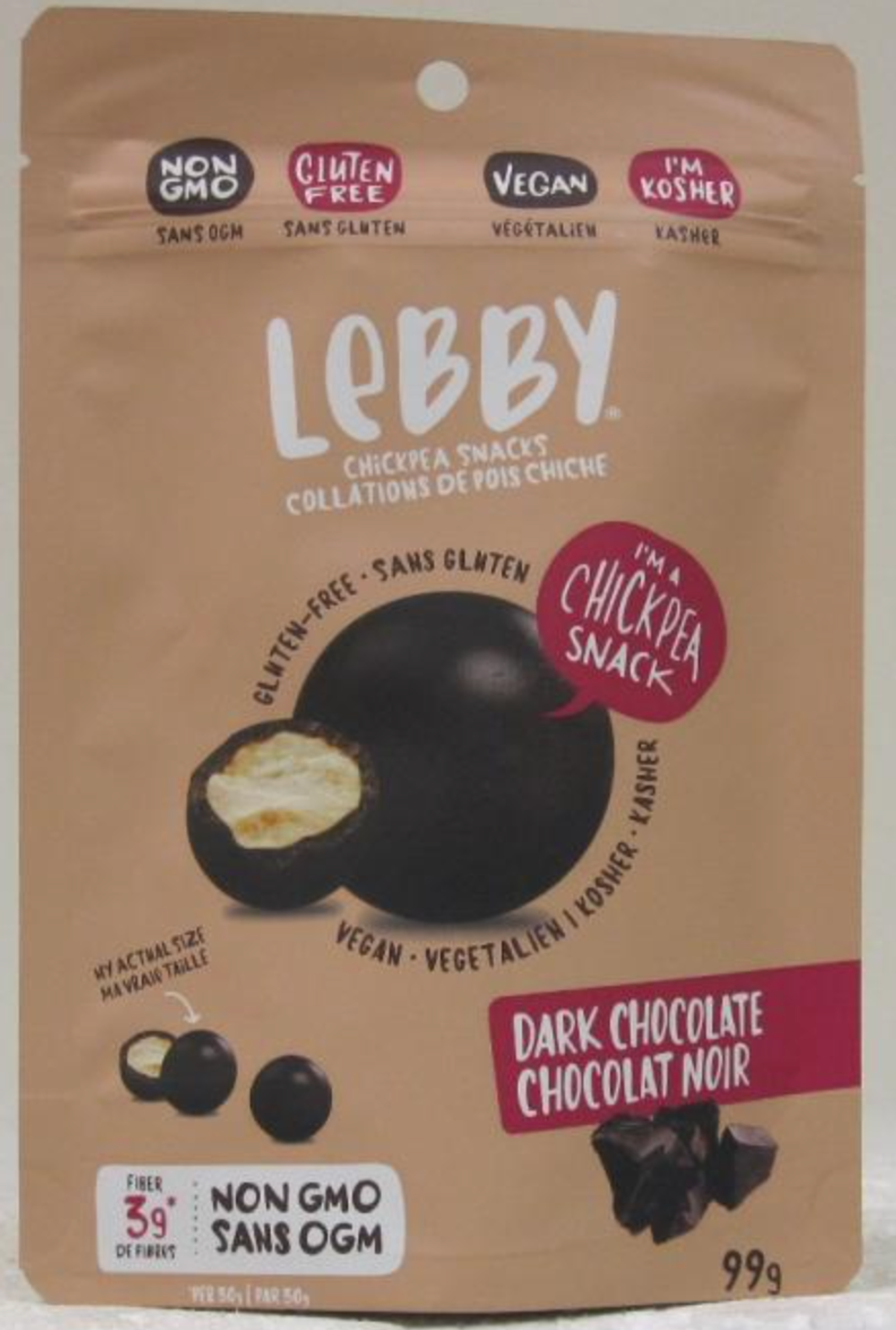Collations de pois chiche - chocolat noir de marque Lebby.