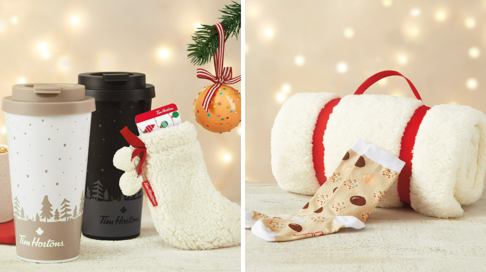 Collection de cadeaux pour les F\u00eates de Tim Hortons.