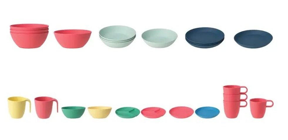 Colourful bowls, plates and mugs.