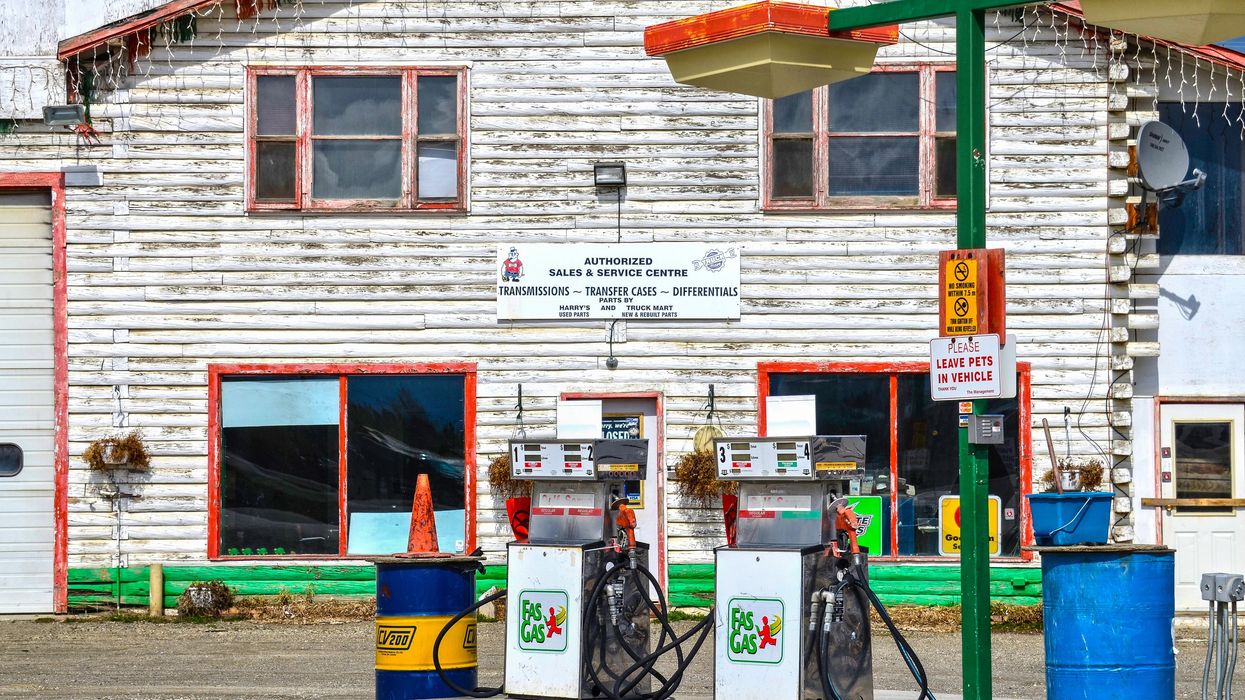 Colourful old gas station in Watson Lake, Yukon.
