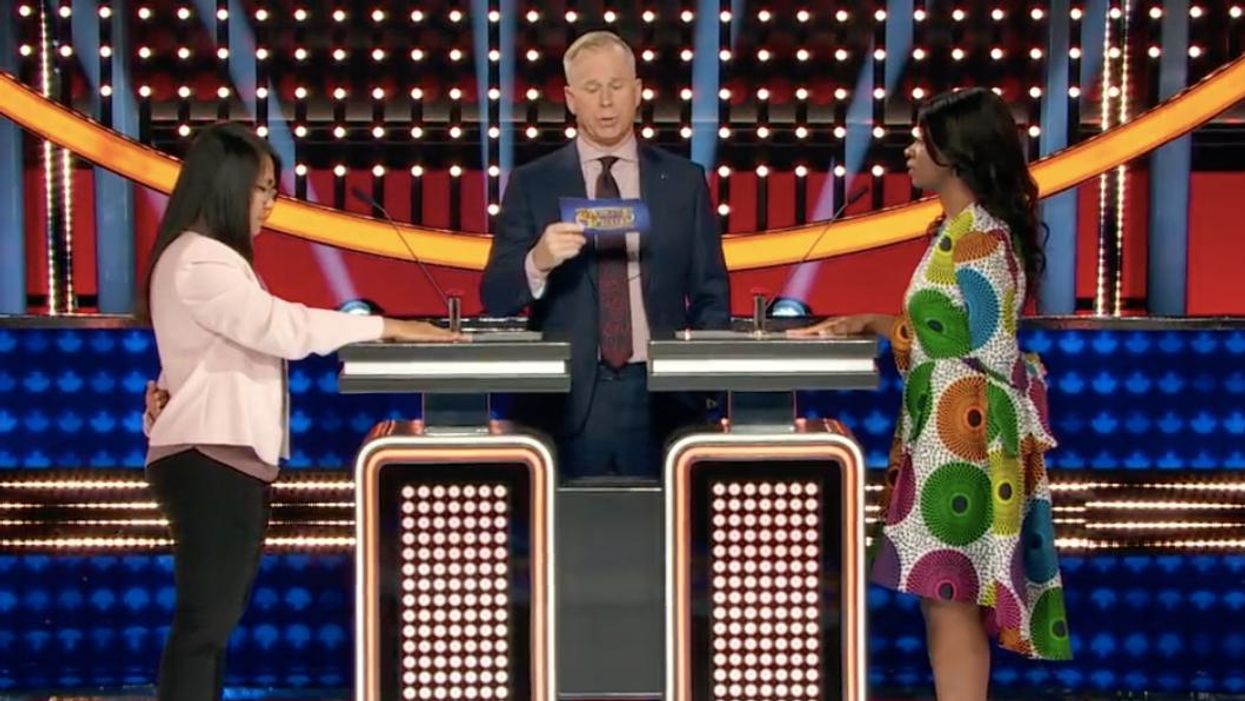 Comedian Gerry Dee hosting a round of Family Feud.