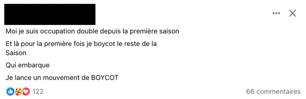 Commentaire d'une fid\u00e8le t\u00e9l\u00e9spectatrice qui appelle au boycott.